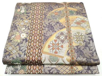 平和屋着物●六通柄袋帯　地紙花丸文　金糸　正絹　逸品　CABE8762hy