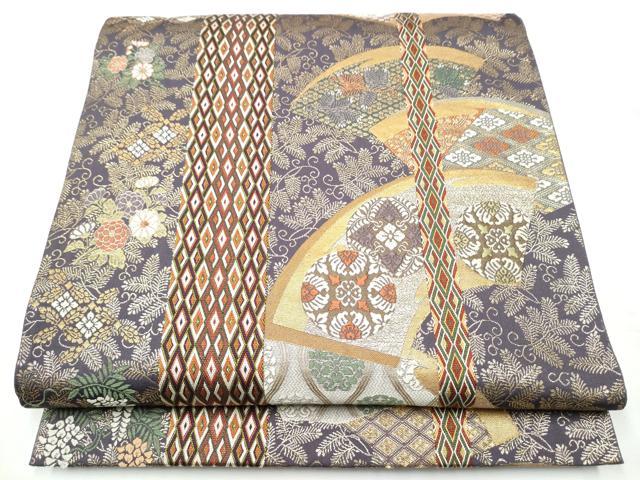 平和屋着物●六通柄袋帯　地紙花丸文　金糸　正絹　逸品　CABE8762hy