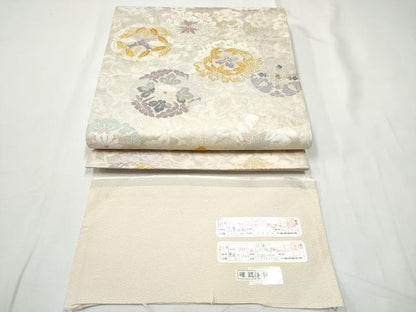 平和屋着物●西陣　河瀬満織物謹製　六通柄袋帯　花丸文　金糸　証紙付き　正絹　逸品　CABE8764hy