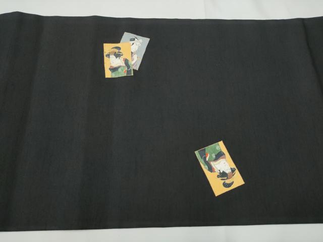 平和屋着物●九寸名古屋帯　色紙人物文　黒地　金彩　正絹　逸品　CABE8773hy 平和屋着物○九寸名古屋帯 色紙人物文 黒地 金彩 正絹 逸品 CABE8773hy