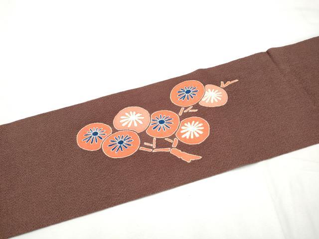 平和屋着物●九寸名古屋帯　型染め　枝梅文　鬼しぼ縮緬　正絹　逸品　CABE8774hy
