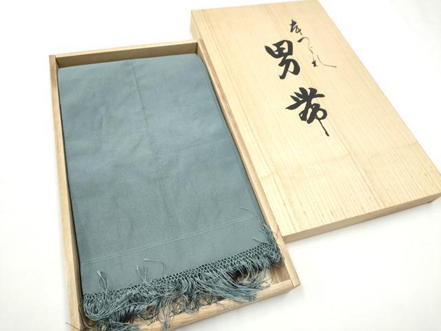 平和屋着物●男性　爪掻き本綴れ　角帯　色無地　湊鼠色　共箱付き　正絹　逸品　CABE8790hy