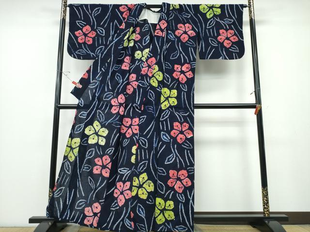 平和屋着物∴夏物 浴衣 有松鳴海絞り 草花文 綿 逸品 CABE8817ng