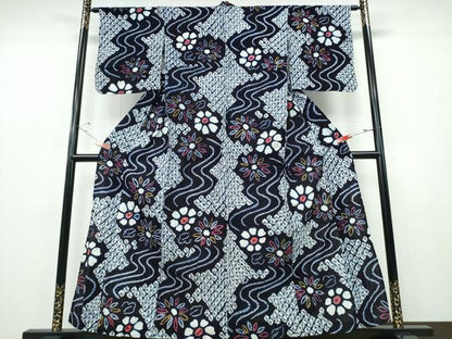 平和屋着物∴夏物 浴衣 有松鳴海絞り 流水菊文 綿 逸品 CABE8824ng