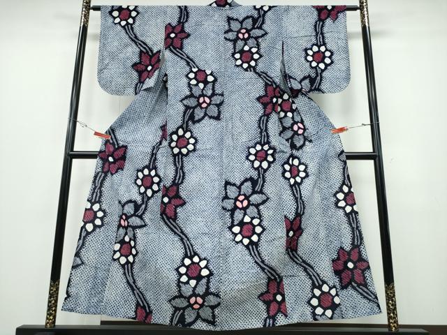 平和屋着物∴夏物 浴衣 有松鳴海絞り 枝花文 綿 逸品 CABE8826ng
