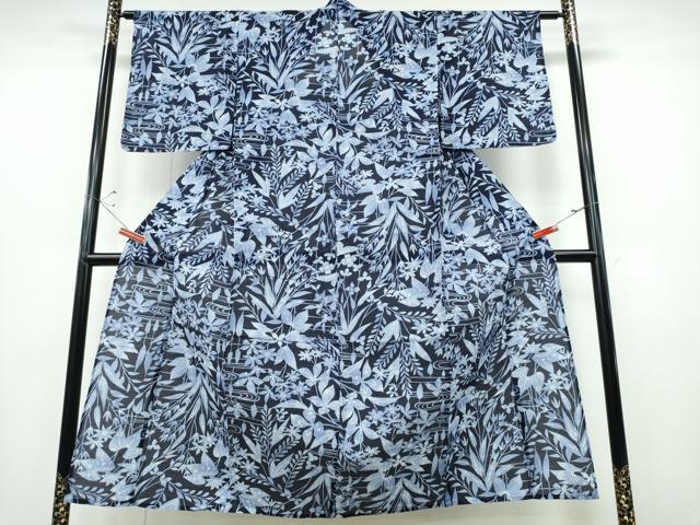平和屋着物∴夏物 浴衣 綿絽 流水草花尽くし 綿 逸品 CABE8829ng