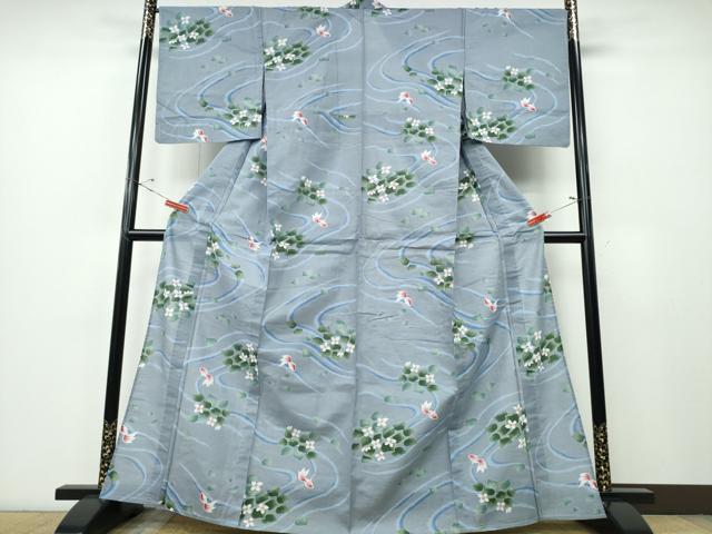 平和屋着物∴夏物 浴衣 縦綿絽 金魚 流水草花文 綿 逸品 CABE8832ng