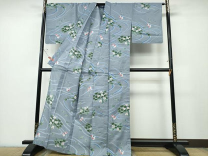 平和屋着物∴夏物 浴衣 縦綿絽 金魚 流水草花文 綿 逸品 CABE8832ng