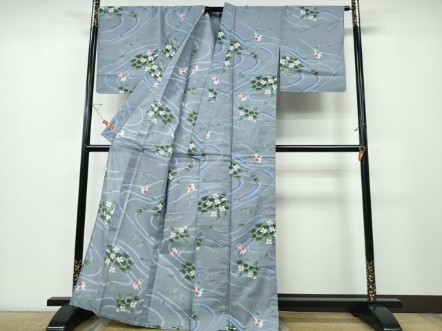 平和屋着物∴夏物 浴衣 縦綿絽 金魚 流水草花文 綿 逸品 CABE8832ng