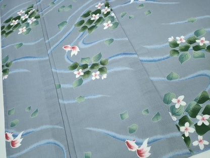 平和屋着物∴夏物 浴衣 縦綿絽 金魚 流水草花文 綿 逸品 CABE8832ng
