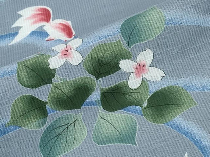 平和屋着物∴夏物 浴衣 縦綿絽 金魚 流水草花文 綿 逸品 CABE8832ng