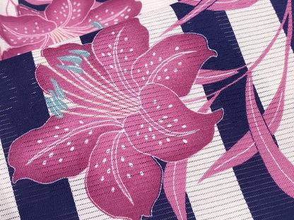 平和屋着物∴夏物 撫松庵 小紋・浴衣兼用 綿絽 ゆり 百合 間道 綿 逸品 CABE8833ng