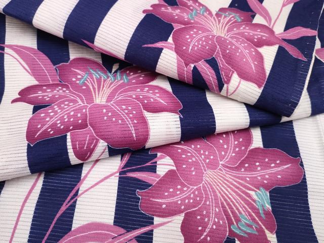 平和屋着物∴夏物 撫松庵 小紋・浴衣兼用 綿絽 ゆり 百合 間道 綿 逸品 CABE8833ng
