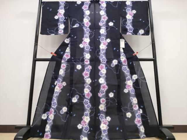 平和屋着物∴世界的ファッションデザイナー 山本寛斎 kansaiブランド 夏物 浴衣 舞蝶花文 黒地 金彩 綿 逸品 未使用 CABE8834ng