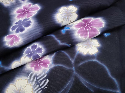 平和屋着物∴世界的ファッションデザイナー 山本寛斎 kansaiブランド 夏物 浴衣 舞蝶花文 黒地 金彩 綿 逸品 未使用 CABE8834ng