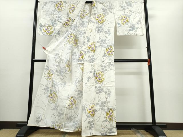平和屋着物∴夏物 浴衣 団扇花文 綿 逸品 CABE8852ng