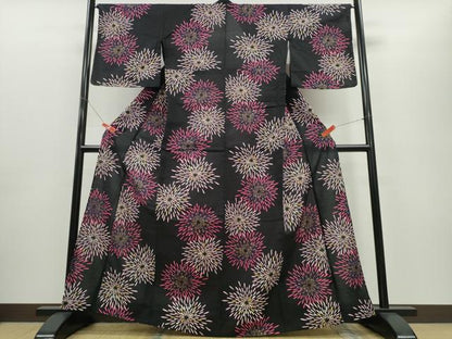 平和屋着物∴夏物 浴衣 花火 黒地 金彩 綿 逸品 CABE8857ng
