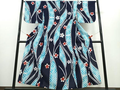平和屋着物∴夏物　浴衣　綿紅梅　舞花吉祥文　綿　逸品　CABE8861ng