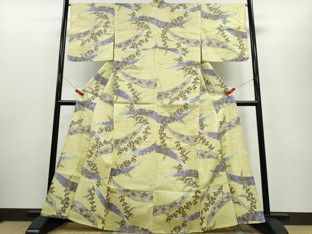 平和屋着物∴夏物 浴衣 綿紅梅 雪芝草花文 綿 逸品 CABE8862ng