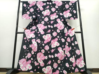 平和屋着物∴夏物 浴衣 金魚 胡蝶蘭 黒地 綿 逸品 CABE8868ng