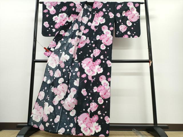 平和屋着物∴夏物　浴衣　金魚　胡蝶蘭　黒地　綿　逸品　CABE8868ng 平和屋着物∴夏物 浴衣 金魚 胡蝶蘭 黒地 綿 逸品 CABE8868ng