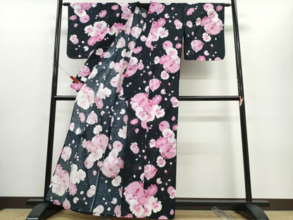 平和屋着物∴夏物 浴衣 金魚 胡蝶蘭 黒地 綿 逸品 CABE8868ng