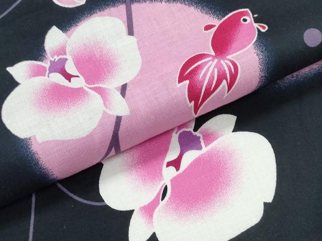 平和屋着物∴夏物　浴衣　金魚　胡蝶蘭　黒地　綿　逸品　CABE8868ng 平和屋着物∴夏物 浴衣 金魚 胡蝶蘭 黒地 綿 逸品 CABE8868ng