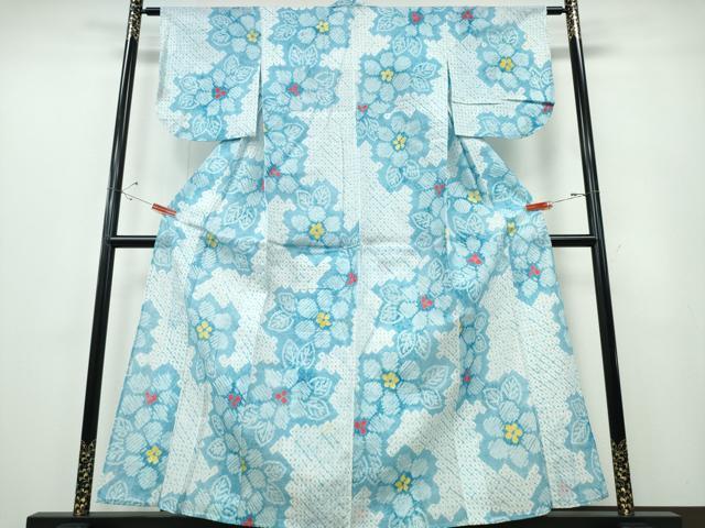 平和屋着物∴夏物　浴衣　有松鳴海絞り　花唐草文　綿　逸品　CABB6611ng 平和屋着物∴夏物 浴衣 有松鳴海絞り 伝統工芸品 草花文 綿 逸品