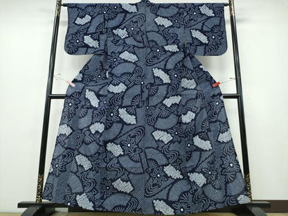 平和屋着物∴夏物 浴衣 有松鳴海絞り 流水扇花文 綿 逸品 CABE8874ng