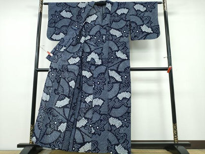 平和屋着物∴夏物 浴衣 有松鳴海絞り 流水扇花文 綿 逸品 CABE8874ng