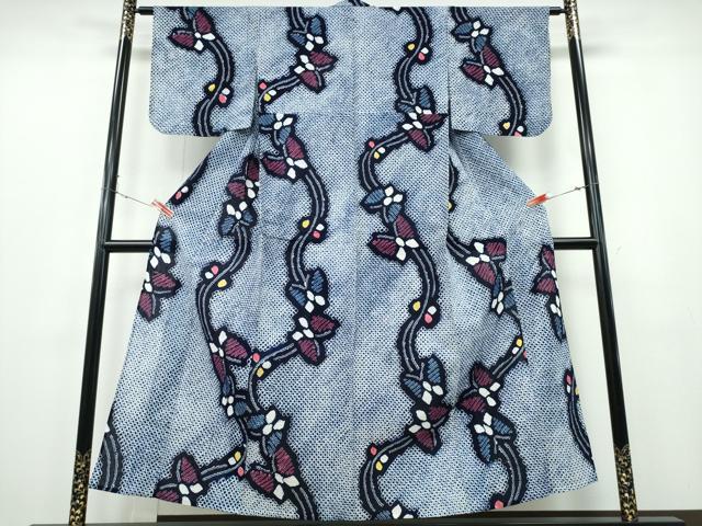 平和屋着物∴夏物 浴衣 有松鳴海絞り 流水舞蝶文 綿 逸品 CABE8882ng
