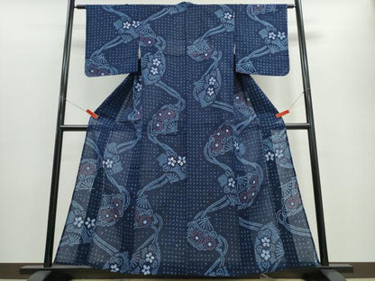 平和屋着物∴夏物 浴衣 有松鳴海絞り 流水扇面花文 綿 逸品 未使用 CABE8898ng