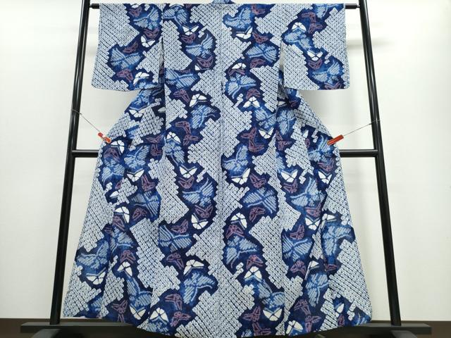平和屋着物∴夏物 浴衣 有松鳴海絞り 舞蝶文 綿 逸品 CABE8900ng