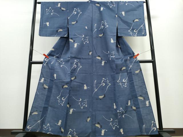 平和屋着物∴夏物　浴衣　猫　やまと誂製　綿　逸品　未使用　CABE8906ng