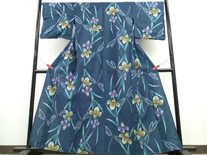 平和屋着物∴夏物　浴衣　トンボ　蜻蛉　杜若　日本製　綿　逸品　CABE8908ng