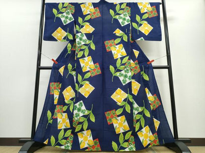 平和屋着物∴夏物 浴衣 檸檬 リンゴ クローバー 色紙草花文 綿 逸品 CABE8910ng