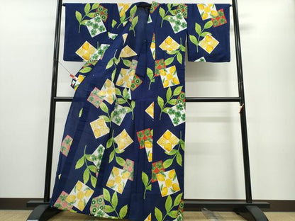 平和屋着物∴夏物 浴衣 檸檬 リンゴ クローバー 色紙草花文 綿 逸品 CABE8910ng