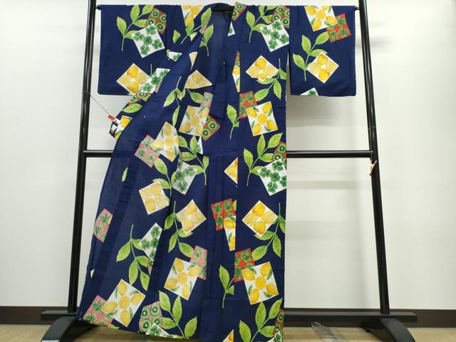 平和屋着物∴夏物 浴衣 檸檬 リンゴ クローバー 色紙草花文 綿 逸品 CABE8910ng