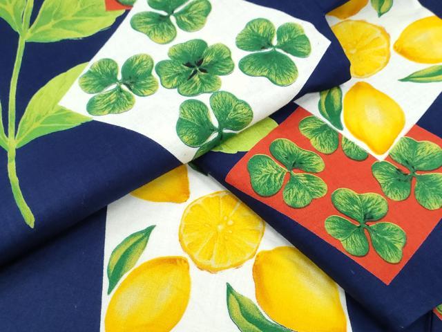 平和屋着物∴夏物 浴衣 檸檬 リンゴ クローバー 色紙草花文 綿 逸品 CABE8910ng