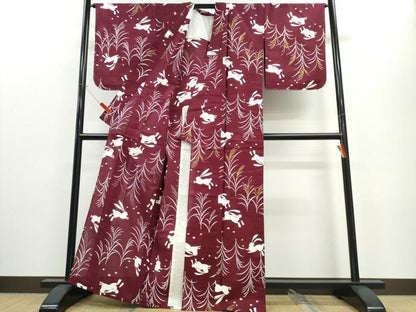 平和屋着物∴夏物 浴衣 跳兎 草木文 金銀彩 綿 逸品 未使用 CABE8911ng