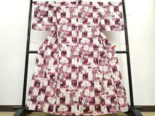 平和屋着物∴夏物 浴衣 綿紅梅 市松枝桜 綿 逸品 CABE8913ng