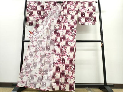 平和屋着物∴夏物 浴衣 綿紅梅 市松枝桜 綿 逸品 CABE8913ng