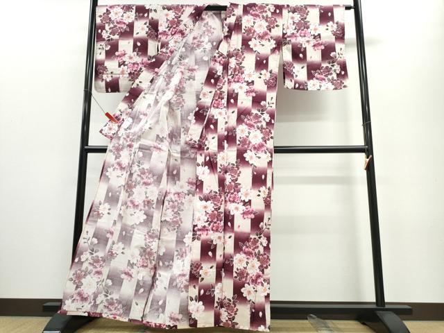 平和屋着物∴夏物 浴衣 綿紅梅 市松枝桜 綿 逸品 CABE8913ng