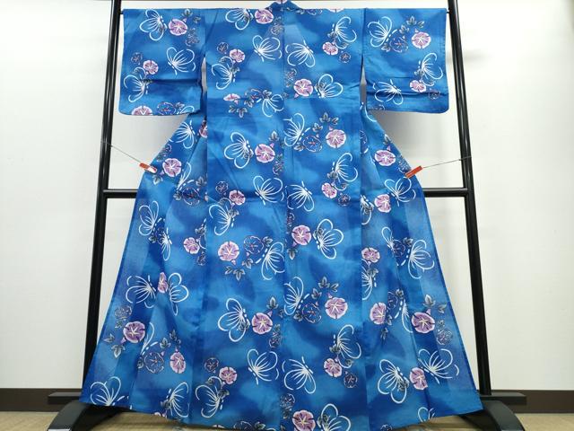 平和屋着物∴夏物 浴衣 綿紅梅 朝顔 舞蝶文 綿 逸品 CABE8914ng