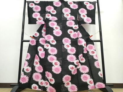 平和屋着物∴夏物 浴衣 舞花文 黒地 綿 逸品 CABE8915ng