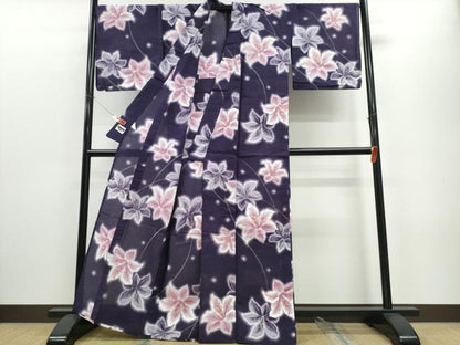 平和屋着物∴世界的ファッションデザイナー　山本寛斎　kansaiブランド　夏物　浴衣　百合　ゆり　綿　逸品　CABE8916ng