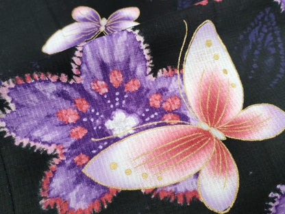 平和屋着物∴夏物 浴衣 綿紅梅 舞蝶桜 黒地 金彩 綿 逸品 CABE8918ng