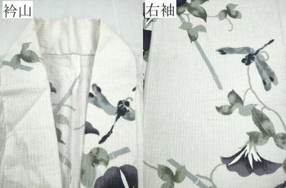 平和屋着物∴夏物 浴衣 トンボ 蜻蛉 朝顔竹垣文 日本製 綿麻 逸品 CABE8921ng