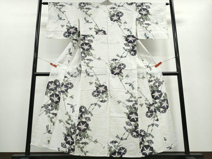 平和屋着物∴夏物 浴衣 トンボ 蜻蛉 朝顔竹垣文 日本製 綿麻 逸品 CABE8921ng