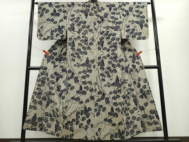 平和屋着物∴夏物　浴衣　葡萄蔦の葉文　綿　逸品　CABE8923ng